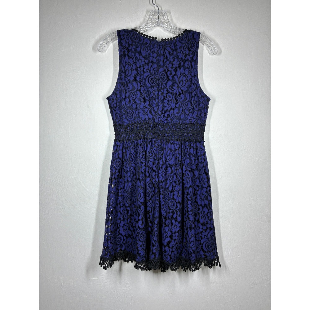 Altar'd State Lace Dress Blue Black Floral Overlay Fit Flare Medium Dainty - Picture 9 of 13